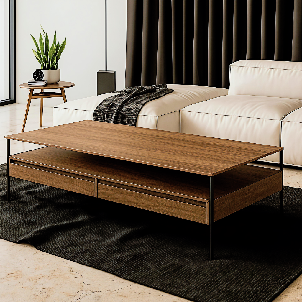 Minimalismo con presencia: cristal oscuro, líneas delgadas y elegancia sobria para salas sofisticadas.